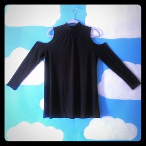 Kensie Black Long sleeve shoulder cutout Top